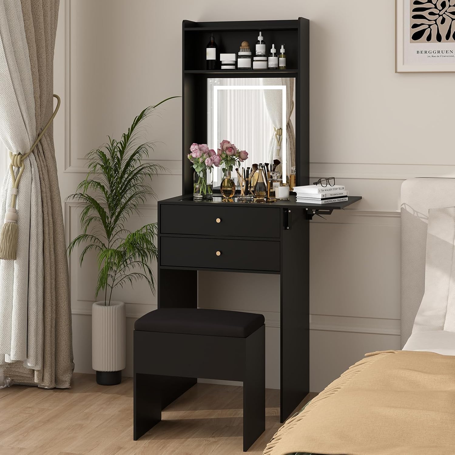 Desk Vanity Setup - Миниатюрный черный туалетный столик для спальни