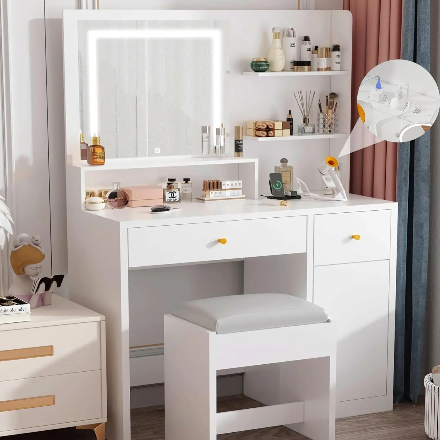 Desk Vanity Setup - 37-дюймовый туалетный столик с зеркалом и