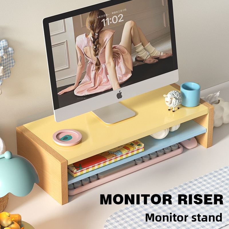 Desk Setup Workspace - Деревянная подставка для монитора с полкой