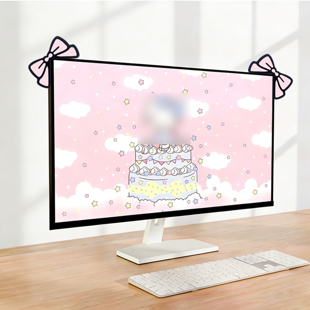 Desk Setup Monitor And Laptop - Милый розовый бант-украшение для монитора, кавайный