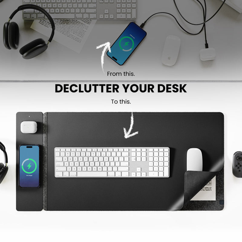 Desk Pad Leather Large - Беспроводной магнитный коврик для мыши 15